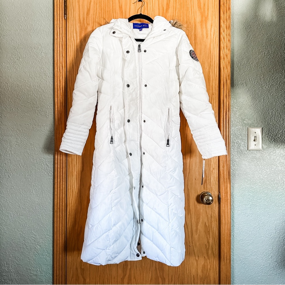 NWT [madden girl] white puffer coat with faux fur lined hood